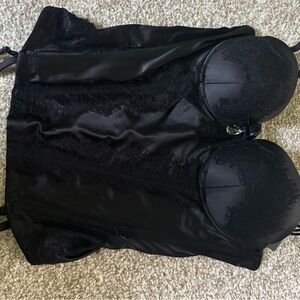 Sleek Black Satin Lace Bustier
